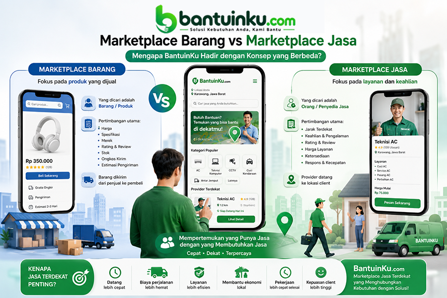 Marketplace Barang vs Marketplace Jasa: Mengapa BantuinKu Hadir dengan Konsep yang Berbeda?
